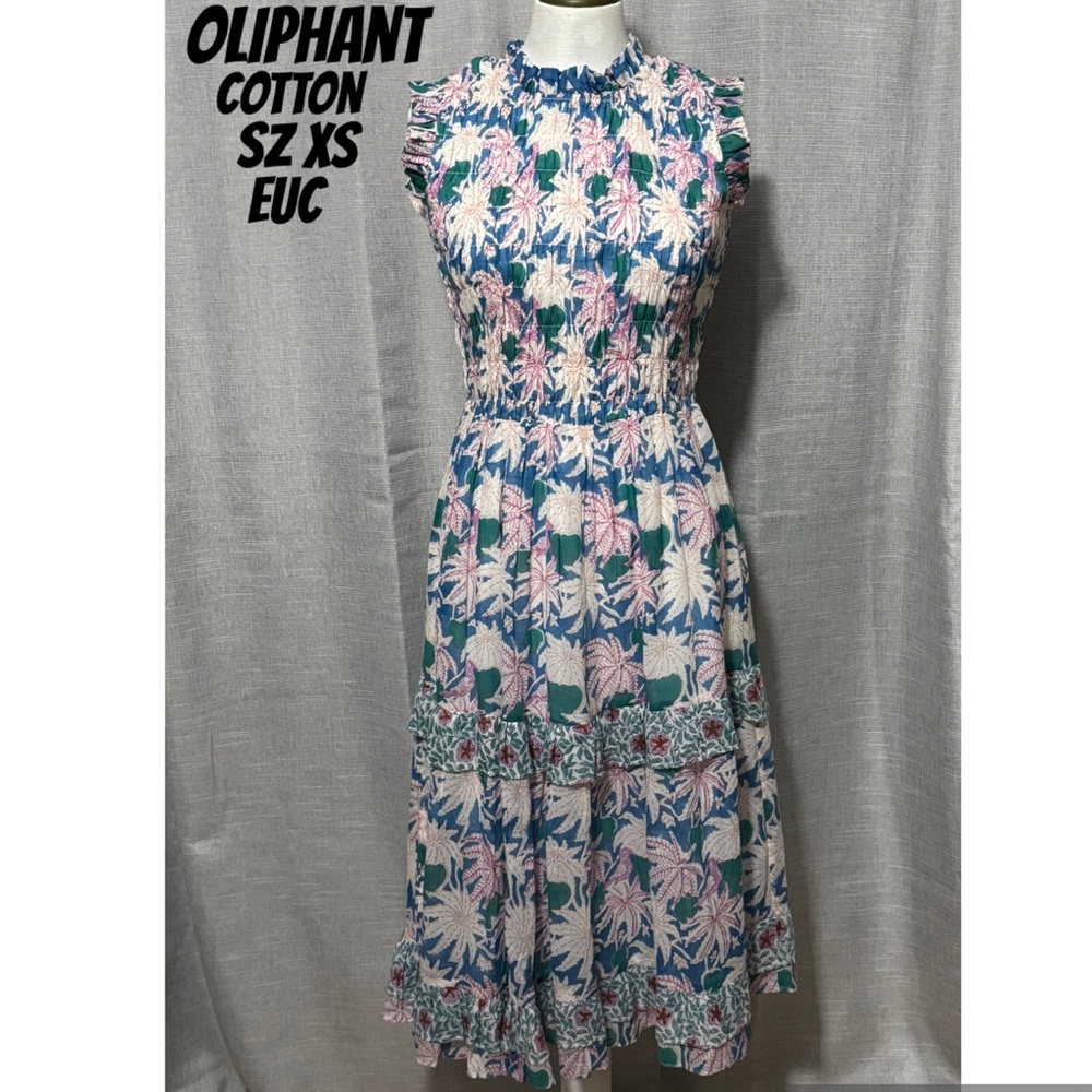 Oliphant brand Dress-XS-Floral-Sleeveless-Cotton-Maxi-Lined-Blue/Pink/Green-EUC
